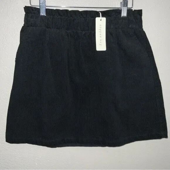 NWT Copper Key Black Corduroy Paperbag Waist Mini Skirt size L - Picture 2 of 6